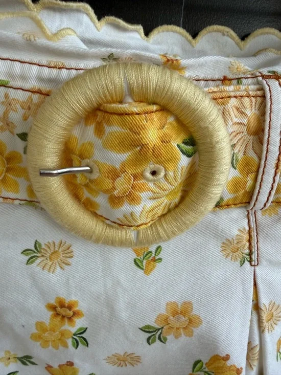 FARM Rio Floral Yellow Belted Denim Mini Skirt | M - Picture 4 of 10